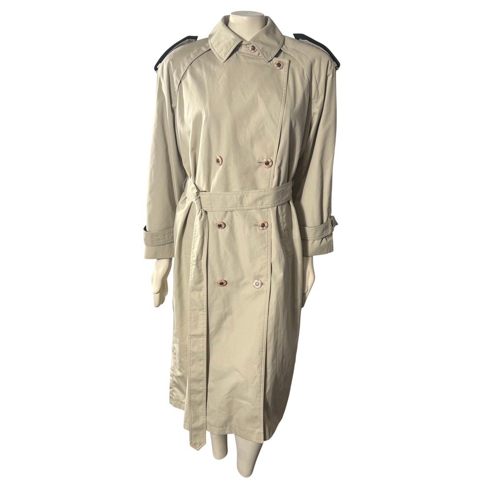 VTG Misty Harbor Original Trench Coat Women 10 Beige Plaid Lined Double Breasted